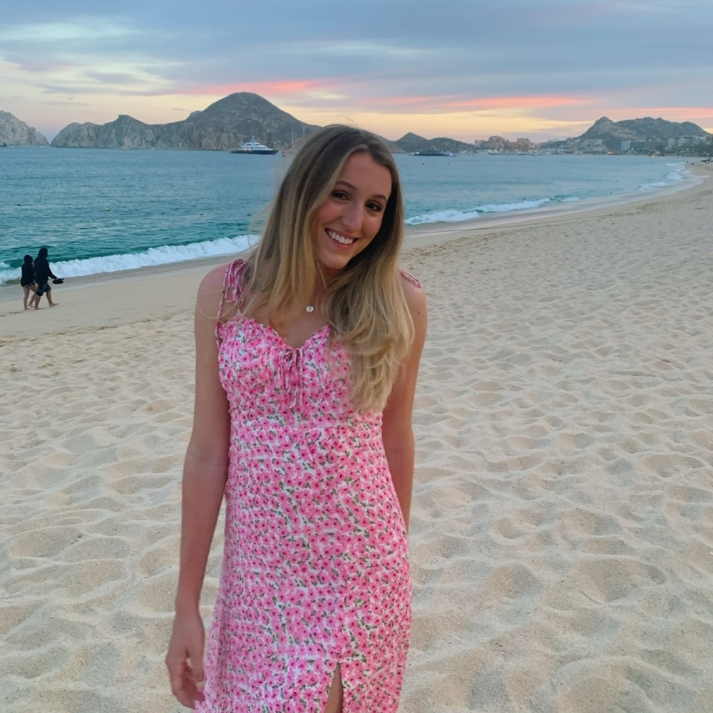 Pink Floral Spaghetti Strap Midi Dress